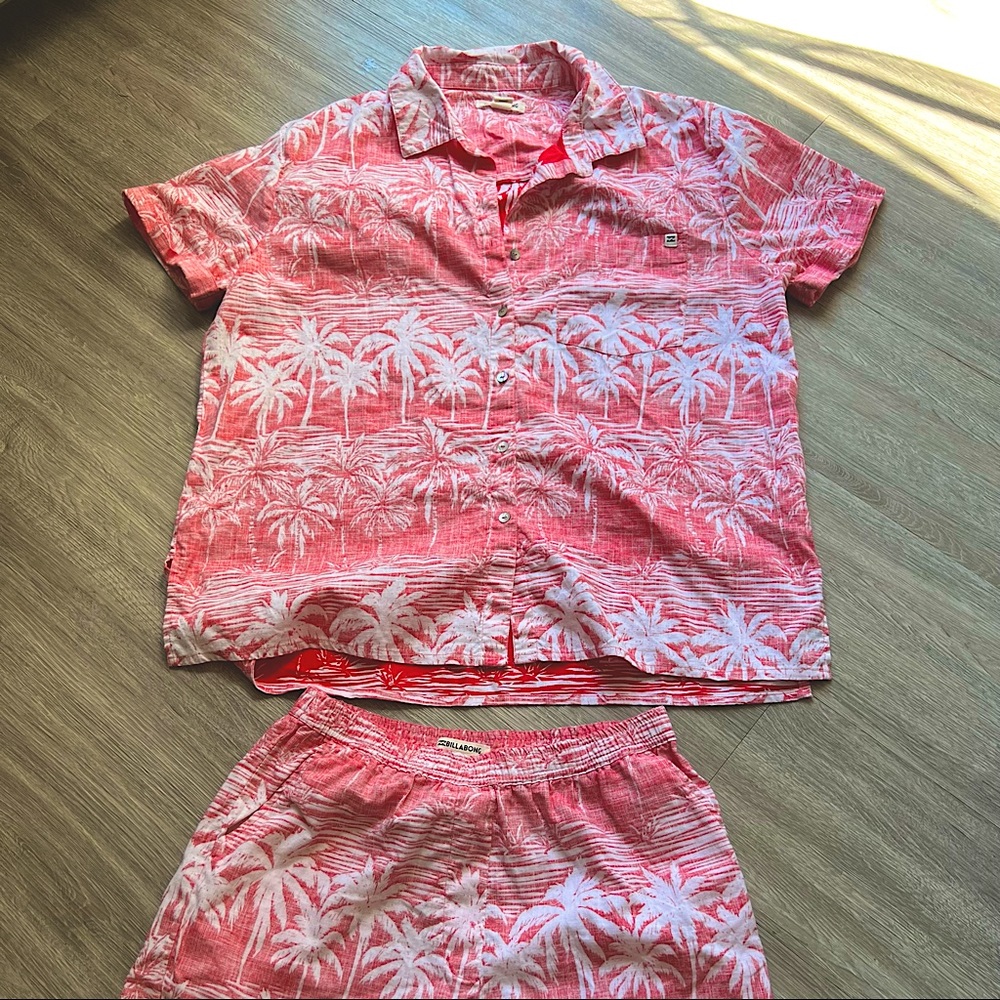 Red Tropical Print Billabong Two Piece Set